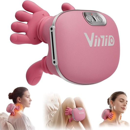 Vinid Bionic Neck and Shoulder Massager with Heat, 4D Kneading Massage, Simulated Human Hand Design for Pain Relief and Muscle Relax, Neck Massager Pillow Ideal for Valentines Gift, Pink by Vinid