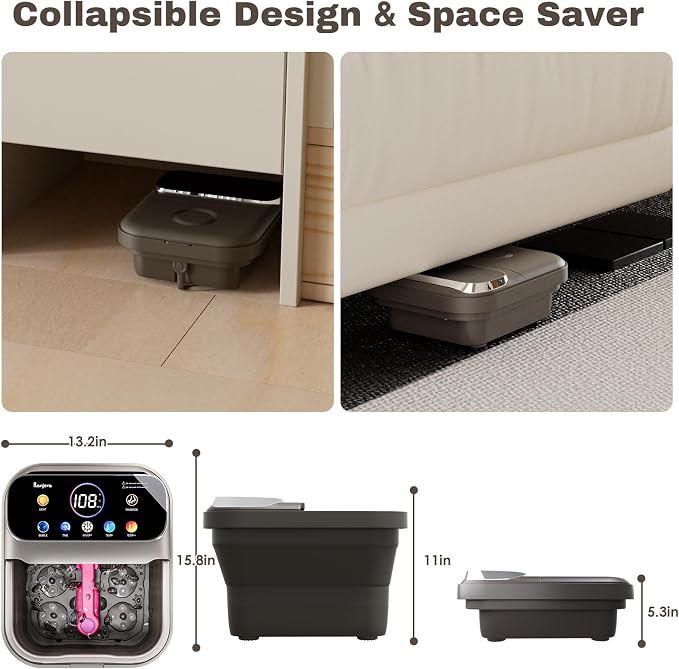 Ranjova Foot Spa Electric Rotary Massage, with Touchscreen Pro Color Display, Collapsible Foot Bath with Heat, Bubble,Remote Control, Temp Control, and 24 Motorized Shiatsu Massage Balls (Dark Grey) - Image 7