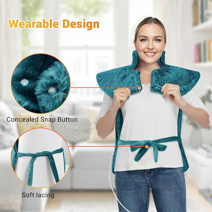 Electric Heating Pad for Neck and Shoulders and Back, 24" x 35" Large Heated Blanketwith 2 Heat Levels, 4 Massage Settings, 4 Massage Motors, Auto Shut-Off, Green - Image 8