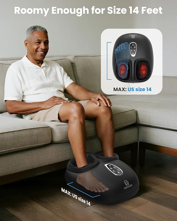 COMFIER 4-in-1 FSA Eligible HSA Shiatsu Foot Massager with Heat, Compression & Vibration, Smoth Warmth for 3 Levels, Toe Touch Control, Large Size Fits Up to 14, Gifts for Mom Dad, Home Office - Image 5