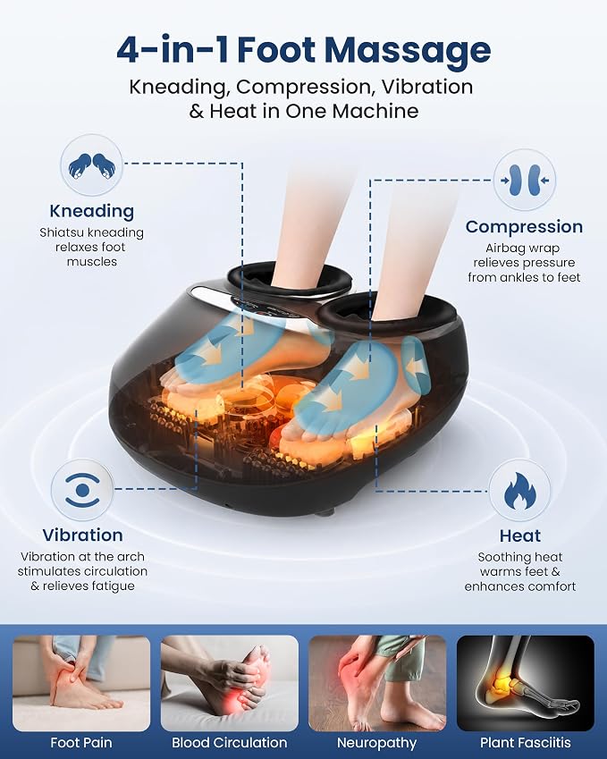 COMFIER Foot Massager with Heat, Kneading, Vibration, Compression, FSA Eligible HSA Store Shiatsu Massager for Plantar Fasciitis Neuropathy, Upgrade Pause Function, Up to Size 13, Gift for Men Women - Image 2