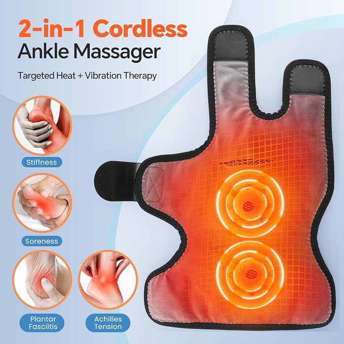 2PCS Cordless Foot Massager for Neuropathy, Foot and Ankle Massager for Pain Relief, 3000mAh Rechargeable Ankle Heating Pad with Massage for Circulation, Black - Image 2