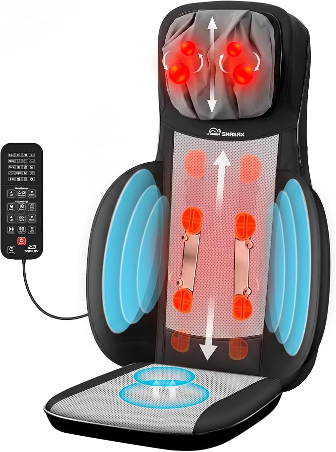 Shiatsu Neck and Back Massager with Heat, Adjustable Height Neck Massage Chair Pad, Deep Tissue Full Back Massage Cushion with Seat Vibration for Home Office Chair Pain Relief Gifts for Men Women by Snailax