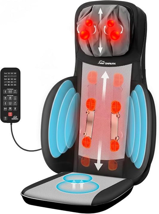 Shiatsu Neck and Back Massager with Heat, Adjustable Height Neck Massage Chair Pad, Deep Tissue Full Back Massage Cushion with Seat Vibration for Home Office Chair Pain Relief Gifts for Men Women by Snailax