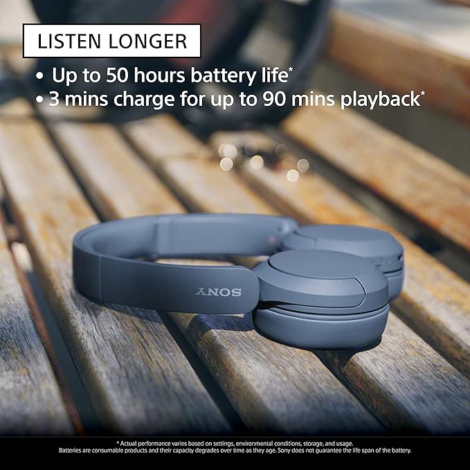 Sony WH-CH520 Wireless On-Ear Bluetooth Headphones with Microphone, Blue | Comfortable Lightweight Design, Up to 50 Hrs Battery with Quick Charging, Multipoint Connection, Clear Calls, Swivel design - Image 2