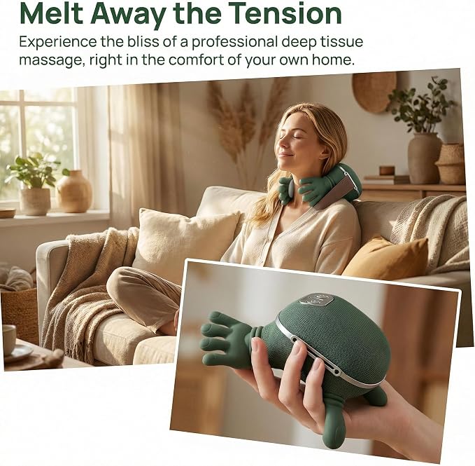 Shiatsu Neck and Back Massager with Heat, 4D Deep Tissue Kneading Wireless Massager, Portable Rechargeable Cervical Shoulder Pain Relief Massager for Home Office Travel (Green) - Image 4