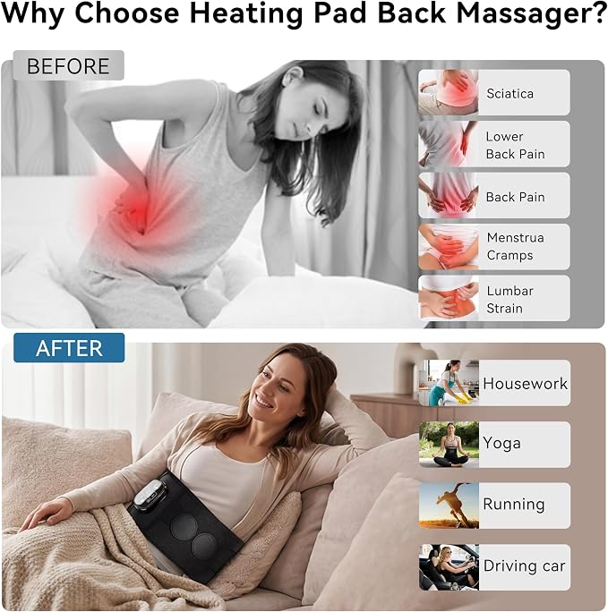 Cordless Portable Heating Pad with Massager for Back Pain Relief,5000mAh Rechargeable Lower Back Massager with 3 Heat 3 Vibration,Wireless Heating Pad for Cramps,Back Support Heat Massage Belt - Image 3