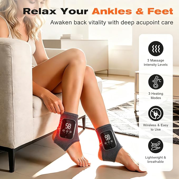 Foot Renew Massager for Neuropathy, Portable Heated Wrap, Ergonomic Soft Foot Massage Cushion with 3 Vibration Modes and Heat for Heel, Portable for Home Travel Use - Image 2