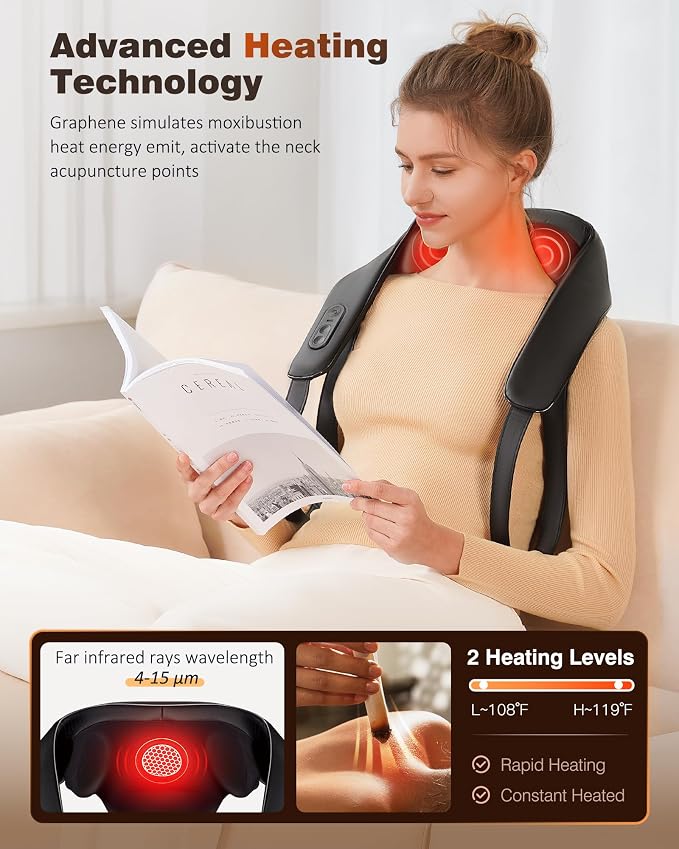 Cordless Neck and Shoulder Massager for Pain Relief Deep Tissue with Heat - Image 3