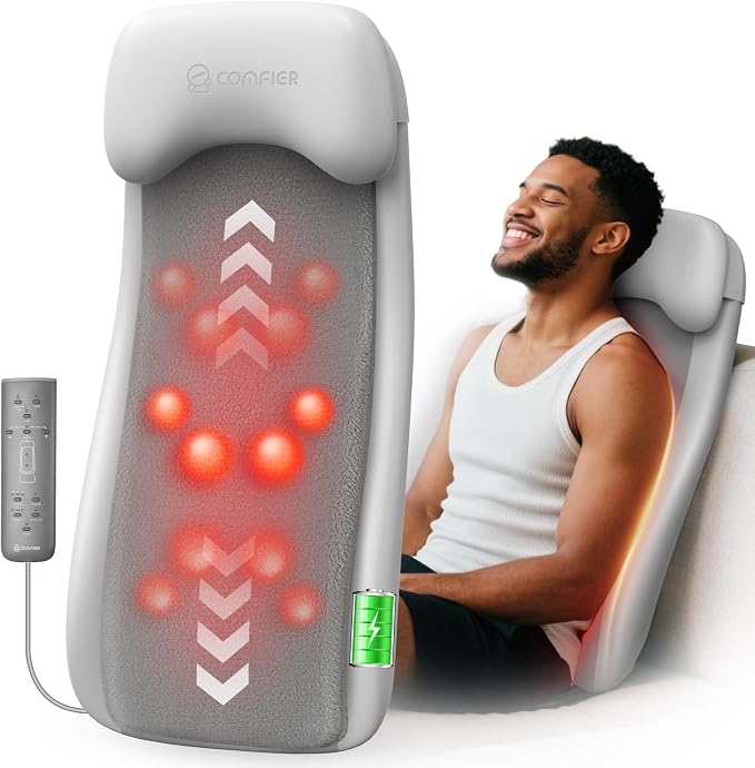 COMFIER Cordless Back Massager with Heat, Rechargeable Shiatsu Chair Pad by COMFIER