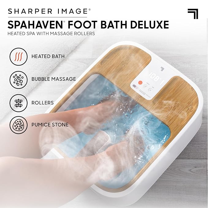Sharper Image Spahaven Foot Bath Deluxe - Heat, Bubble Jets, Massage Rollers, Pumice Stone Foot Scrubber, Foot Soaking Tub, Feet Pedicure Tools, Callus Remover, Aesthetic Room Decor, Gift for Women - Image 2