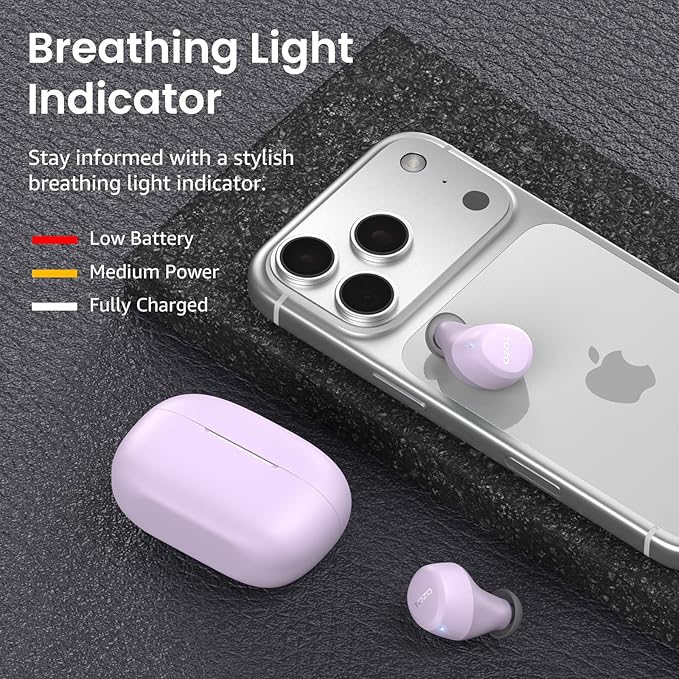 TOZO A1 Wireless Earbuds Bluetooth 5.3 Light Weight in Ear Headphones | IPX5 Waterproof,2 Mics for AI Calls,Immersive Premium Sound Bass Headset with Charging Case,32 EQ via App Light Purple - Image 6