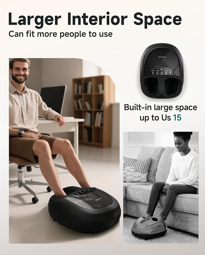 Snailax 2026 Upgrade Foot Massager Machine with Heat, Compression, Deep Kneading Shiatsu, Rolling Scratch for Plantar Fasciitis Relief (Remote Control), Men Size 13 at Home Office - Image 7