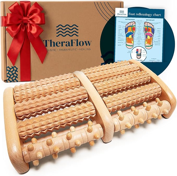 TheraFlow Foot Roller for Plantar Fasciitis Relief and Neuropathy Pain Relief for Feet - Wooden Foot Massager Roller Acupressure Tool with Reflexology Chart - Mom Gifts for Women and Men by TheraFlow