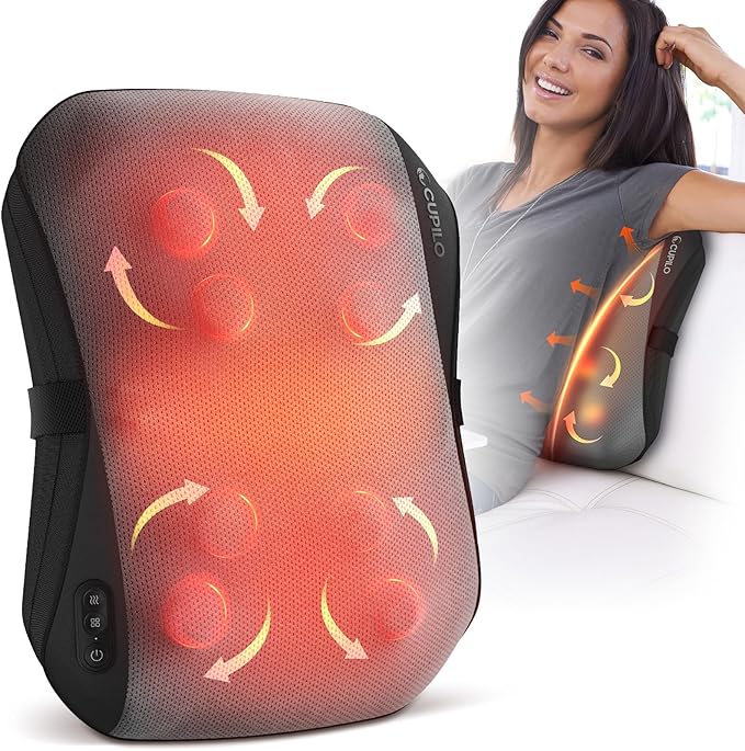 CuPiLo Shiatsu Back Massager with Heat, FSA Eligible HSA, 8 Rotating Nodes by CUPILO