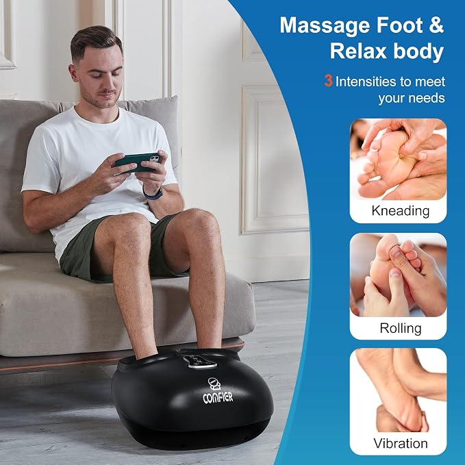 COMFIER Shiatsu Foot Massager Machine,Feet Massager for Plantar Fasciitis,Neuropathy Pain with Heat, Vibration,Rolling Compression,Gifts for Men,Women, Fits Size up to 13IN, Multiple Modes - Image 3