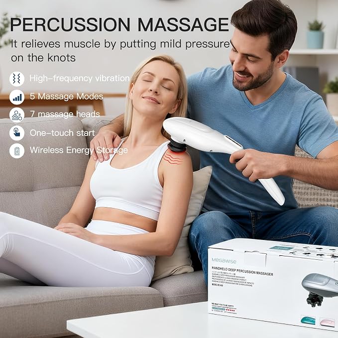 MEGAWISE Cordless Back Massager for Shoulders, Waist, Legs, Rechargeable 3200mAh Battery, 5 Speed and 5 +2 Massage Nodes 5 Hard, 2 Silicone Nodes, Massage While Moving Around (Off White Cordless) - Image 6