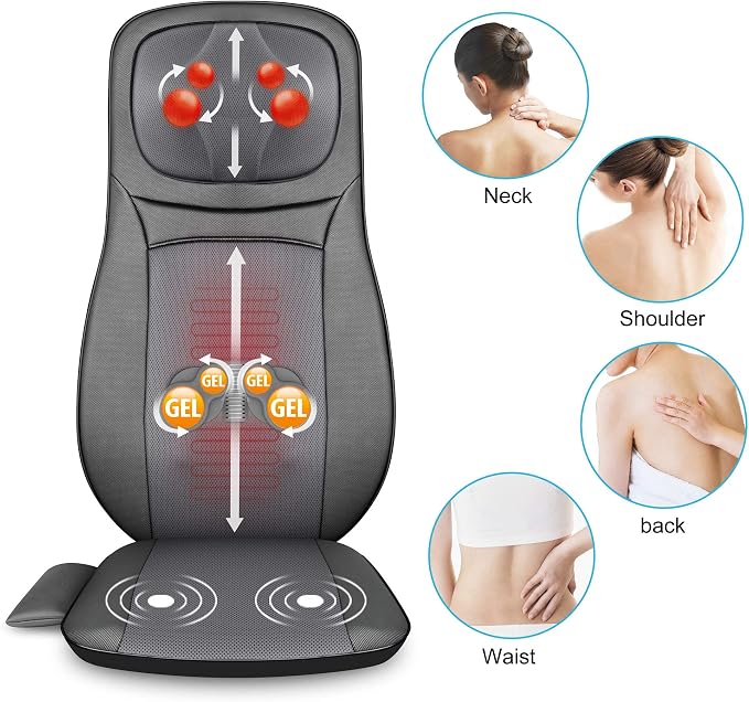 Snailax Chair Back Massager with Heat - Shiatsu Pad, 12 Massage Balls & 3D/4D Mode - Portable Electric Cushion for Shoulder, Leg, Back Pain Relief - Home, Office, Car Use - Image 2