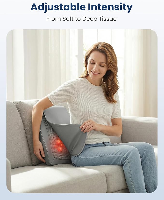COMFIER Shiatsu Back Massager with Heat & Vibration, Knead Neck Shoulder Massager for Pain Relief Deep Tissue, Neck Massage Pillow, Portable Lower Back Massager for Chair, Car, Home Office Use - Gray - Image 4