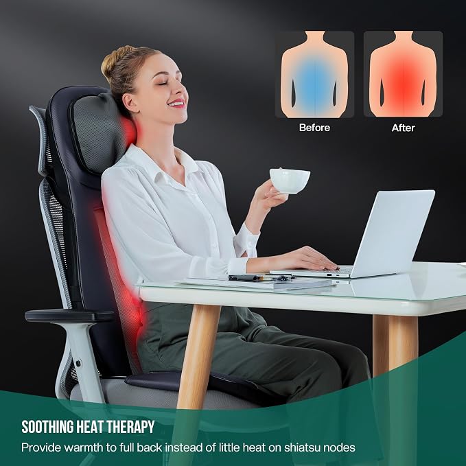 Snailax Shiatsu Neck Back Massager with Heat, Full Body Massage Chair Pad with Adjustable Height, Deep Kneading & Rolling Massage Seat Cushion for Back Pain, APP Control Seat Chair Massager, Gifts - Image 4