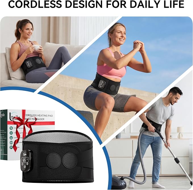 Cordless Portable Heating Pad with Massager for Back Pain Relief,5000mAh Rechargeable Lower Back Massager with 3 Heat 3 Vibration,Wireless Heating Pad for Cramps,Back Support Heat Massage Belt - Image 7