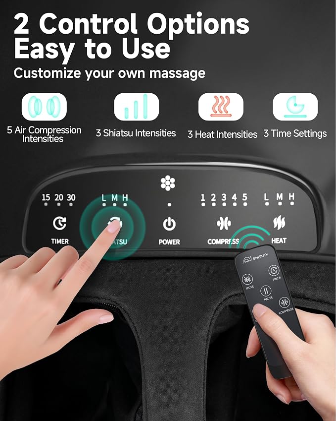 Snailax 2026 Upgrade Foot Massager Machine with Heat, Compression, Deep Kneading Shiatsu, Rolling Scratch for Plantar Fasciitis Relief (Remote Control), Men Size 13 at Home Office - Image 6