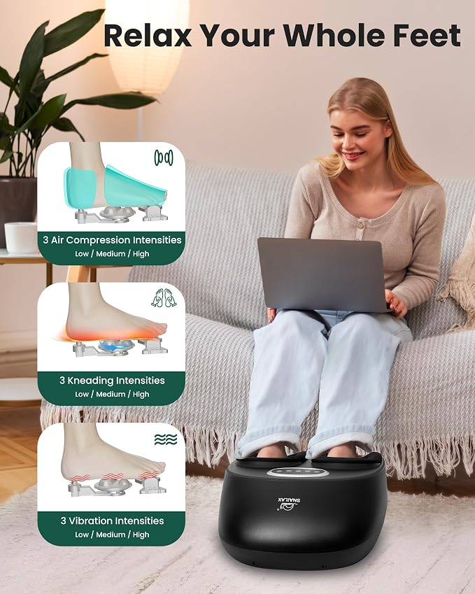 Snailax Shiatsu Foot Massager Machine with Soothing Heat, Deep Kneading, Air Compression, Improve Blood Circulation and Foot Wellness,Relax for Home or Office Use - Image 2
