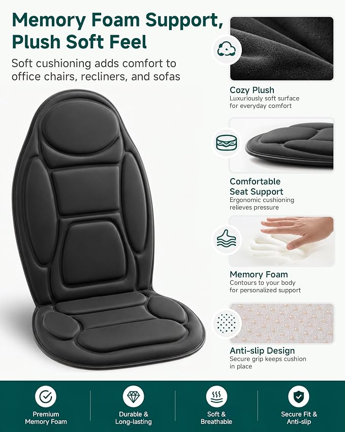 Snailax Back Massager with Heat, Memory Foam Chair Massage Pad - Image 6
