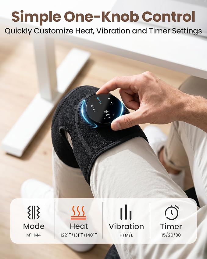 3-in-1 Cordless Knee Massager with Graphene Heat & Vibration, Rechargeable Heating Pad for Knee, Shoulder & Elbow, 4 Massage Modes & 3 Heat Levels, Helps Relieve Muscle Soreness & Joint Stiffness - Image 4