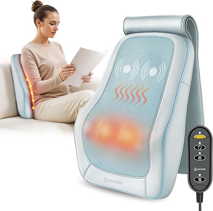 COMFIER Shiatsu Back Massager with Heat, Deep Kneading Neck & Back Massager, Adjustable Intensity Heated Massage Pillow for Shoulder, Lower Back, Lumbar, Gift for Men & Women by COMFIER