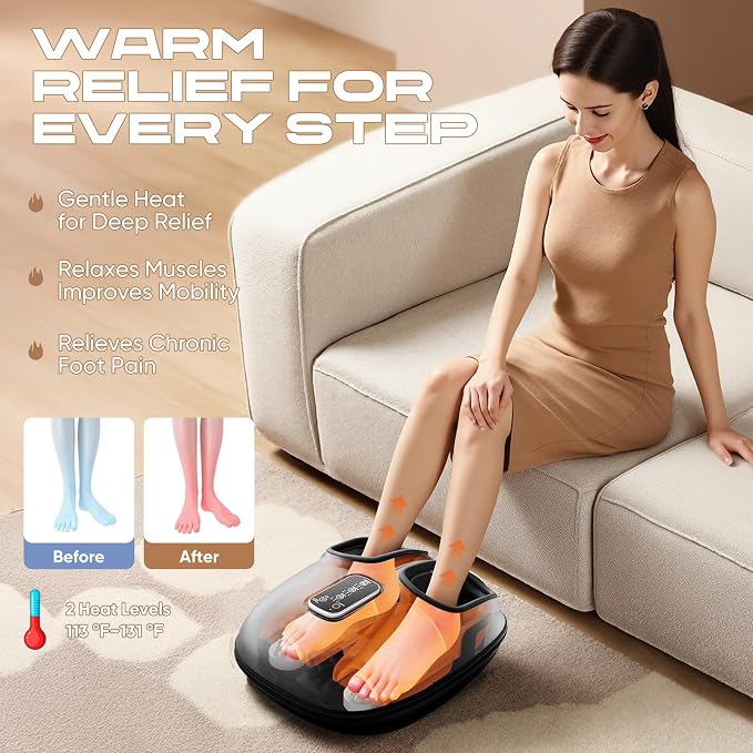 Foot Massager with Heat, Vibration & Rolling Compression - Plantar Fasciitis Relief, Neuropathy Pain Relief, Fits Size up to 13", Multiple Modes, Ideal Gifts for Men/Women - Image 4