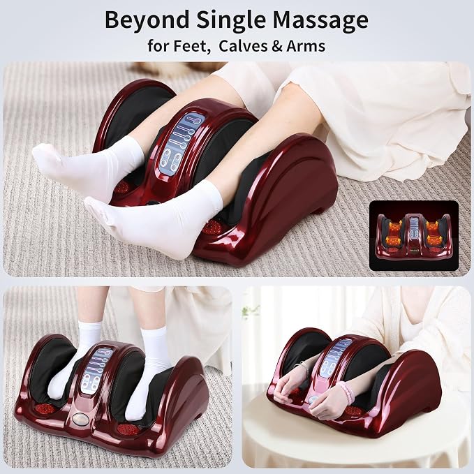 Foot Massager with Heat, Shiatsu Foot Massager for Circulation and Pain Relief and Heat Therapy, Ankle, Calves and Feet Massage with Deep Kneading Rolling, Gifts for Women Men Mother Father (RED) - Image 5