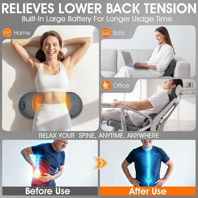 Rechargeable Lumbar Support Pillow, Triple Fusion Back Massager - Image 7