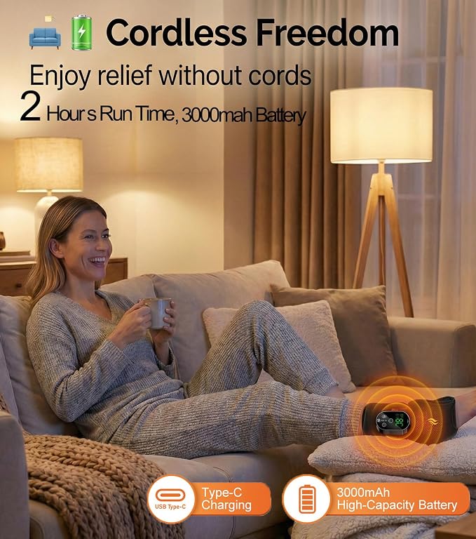 Foot Massager for Neuropathy Plantar Fasciitis Pain Relief, Cordless Heated Vibrating Cloud-Soft Ankle Wrap Feet Massage, Portable 2H Run Time, 6 Heats, 3 Modes, Auto-Off Timer, 1pcs - Image 7