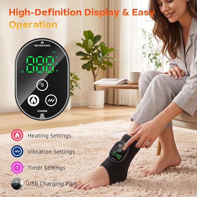 Foot Massagers - Cordless Ankle Massager with Heat for Neuropathy Pain Relief,3 Heat & Vibration Levels for Heel, Arch & Ankle Relief for Circulation and Pain Relief, Ankles Heating Pad -Black 1pcs - Image 6
