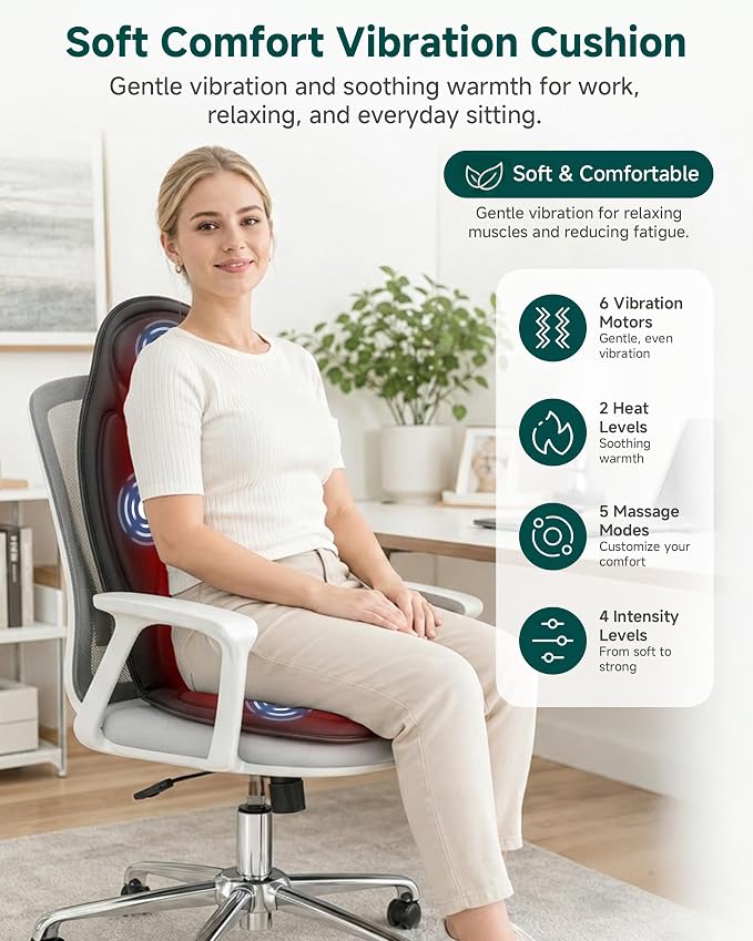 Snailax Back Massager with Heat, Memory Foam Chair Massage Pad - Image 2