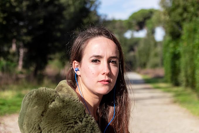 LUDOS Ultra Wired Earbuds in-Ear Headphones, 5 Years Warranty, Earphones with Microphone, Noise Isolating Ear Buds, Memory Foam for iPhone, Samsung, School Students, Kids, Women, Small Ears - Blue - Image 3