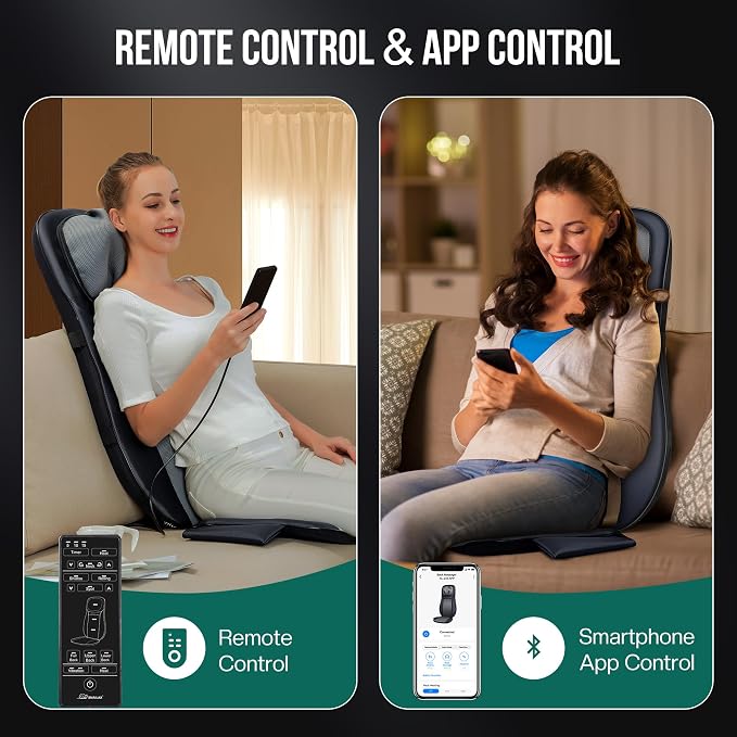 Snailax Shiatsu Neck Back Massager with Heat, Full Body Massage Chair Pad with Adjustable Height, Deep Kneading & Rolling Massage Seat Cushion for Back Pain, APP Control Seat Chair Massager, Gifts - Image 2