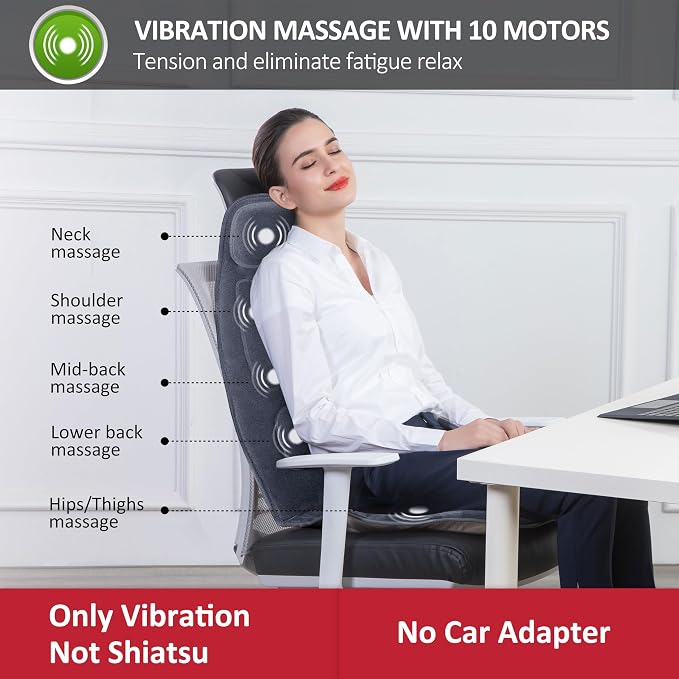 Snailax Massage Seat Cushion with Heat - Extra Memory Foam Support Pad in Neck and Lumbar,10 Vibration Massage Motors, 2 Heat Levels, Back Massager Chair Pad for Back - Image 3