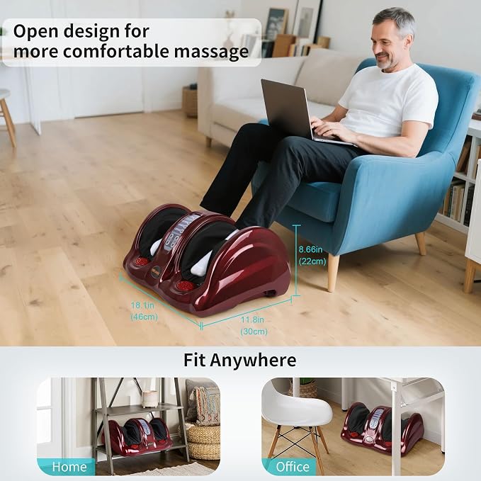Foot Massager with Heat, Shiatsu Foot Massager for Circulation and Pain Relief and Heat Therapy, Ankle, Calves and Feet Massage with Deep Kneading Rolling, Gifts for Women Men Mother Father (RED) - Image 3