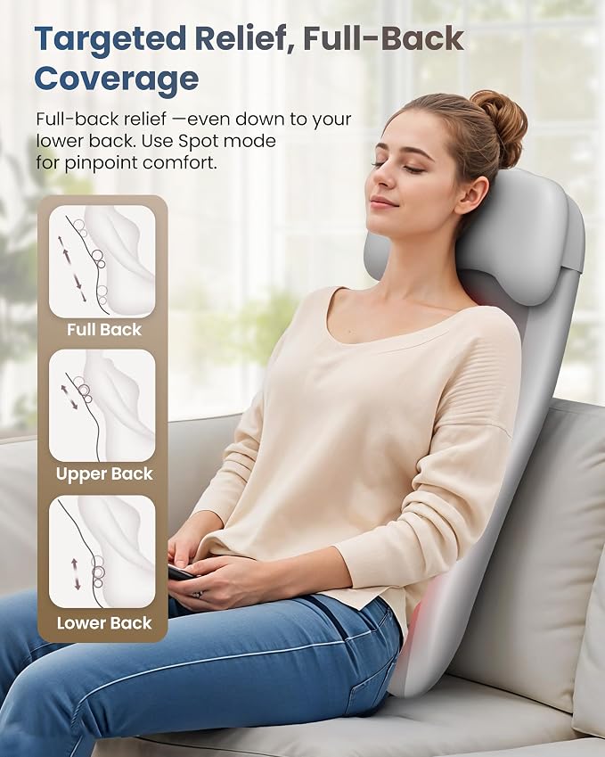 COMFIER Cordless Back Massager with Heat, Rechargeable Shiatsu Chair Pad - Image 8