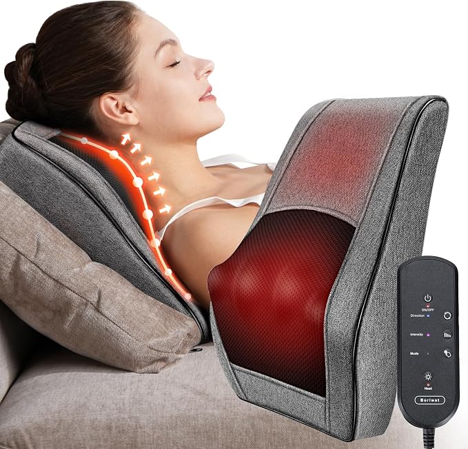Boriwat Neck Massager with Heat, Back Massager & Deep Tissue Massager, 3D Kneading Massage Pillow for Neck, Back, Shoulder, Leg, Gifts Men Women Mom Dad, Stress Relax at Home Office and Car (Gray) by Boriwat