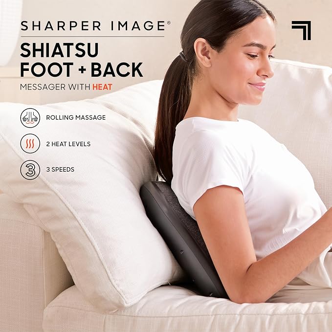 Sharper Image® Shiatsu Foot + Back Massager with Heat & Washable Cover| Portable Kneading Deep Tissue Massage Tool| Heating Pad Massage Pillow - Image 2