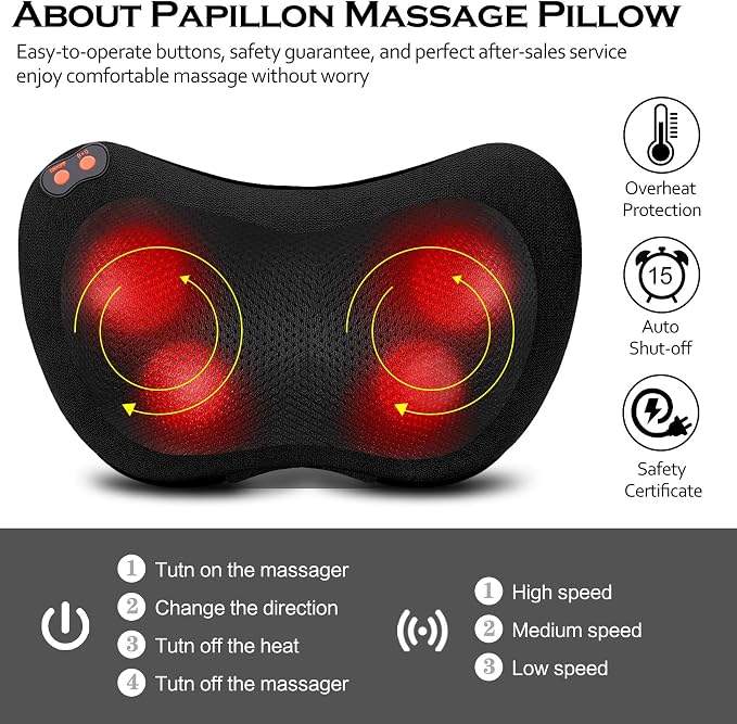 Papillon Back Massager with Heat,Shiatsu Pillow for Body Pain Relief - Image 3