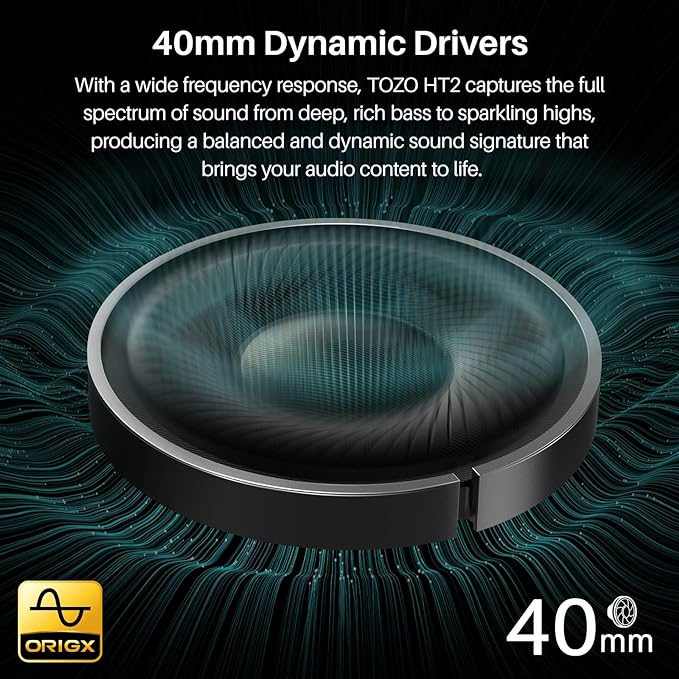 TOZO Hybrid Active Noise Cancelling Headphones, Hi Res Audio | Wireless Over Ear Bluetooth Headset, 60H Playtime, Custom EQ via App Deep Bass Comfort Fit Ear Cups, for Home Office Travel - Image 4