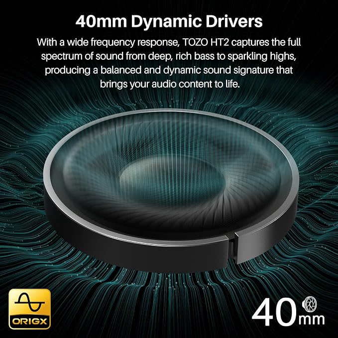 TOZO Hybrid Active Noise Cancelling Headphones, Hi Res Audio | Wireless Over Ear Bluetooth Headset, 60H Playtime, Custom EQ via App Deep Bass Comfort Fit Ear Cups, for Home Office Travel - Image 4