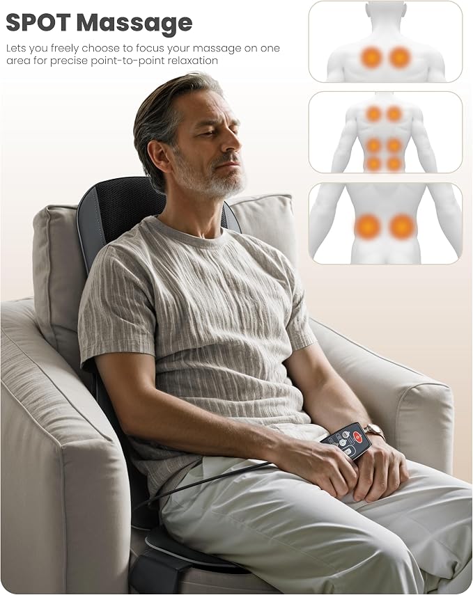 COMFIER Back Massager with Heat,Full Back Massager for Chair with 2 Shiatsu Speeds,Heated Chair Massage Pad with Spot,Massage Seat Pad for Home Office use,Gifts for Women Men Mom Dad - Image 3