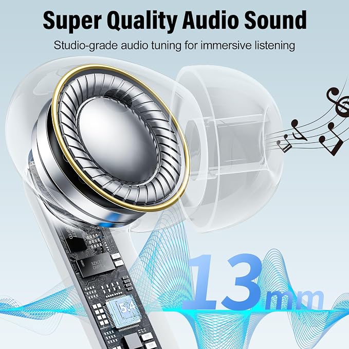 Wireless Earbuds, Bluetooth 5.4 Headphones Bass Stereo/Clear Calls, Ivory | Ear Buds with Noise Cancelling Mic LED Display in Ear Earphones Ai Translation Earbuds Real Time with 6 Translation Modes - Image 2