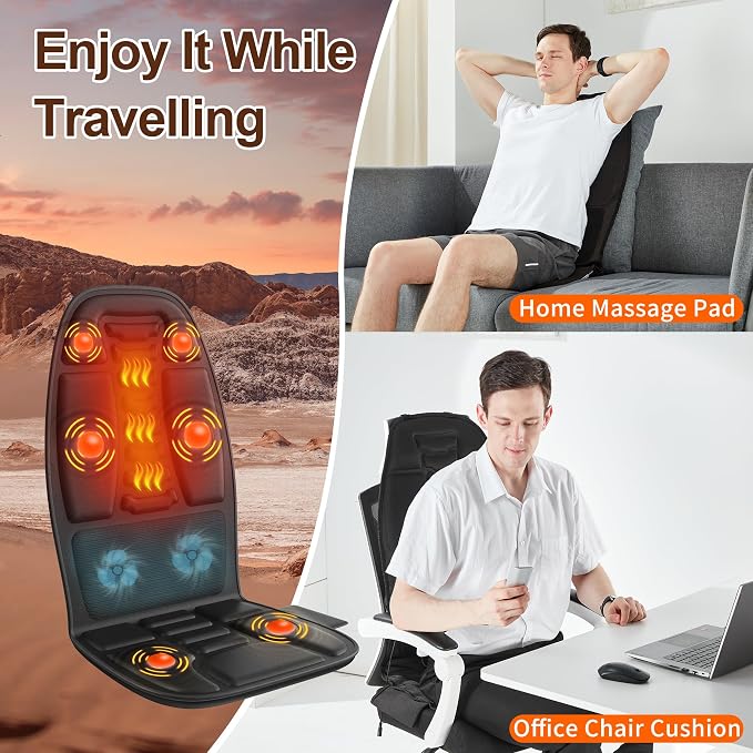 Massage Seat Cushion with Heat and Cooling Fan, Vibration Back Massager for Chair with 6 Motors, Chair Massager Pad for Office Chair, Sofa and Recliner, Jet-Black - Image 4