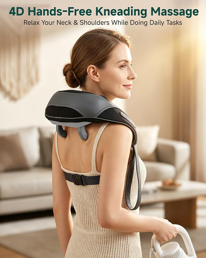 Cordless 4D Shiatsu Neck & Shoulder Massager with Heat, Home Office Travel - Image 2